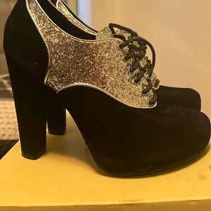 Black and silver sequin booties